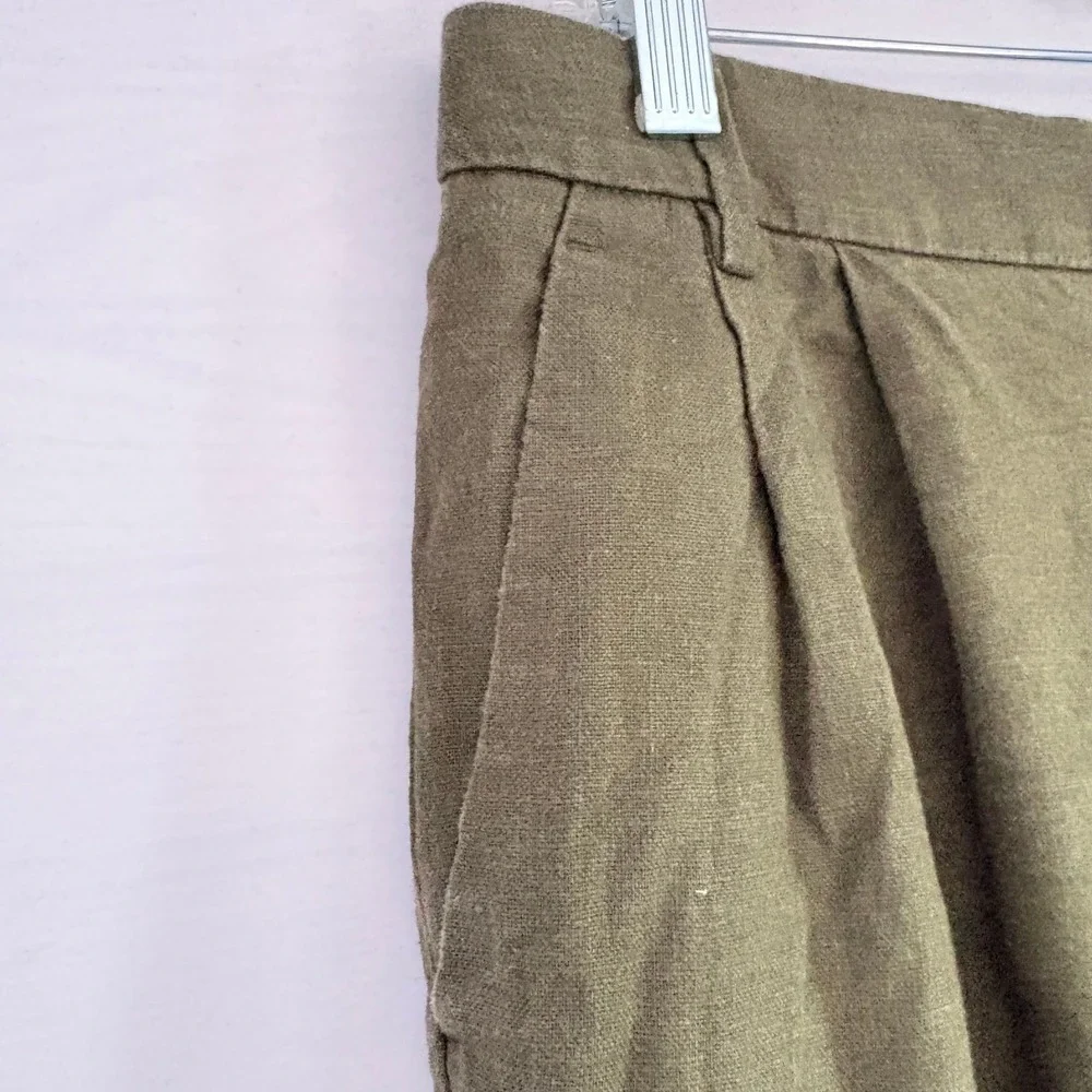 Banana Republic Womens Olive Green‎ Linen Wide Leg Pleated Trousers Pants Size 2
